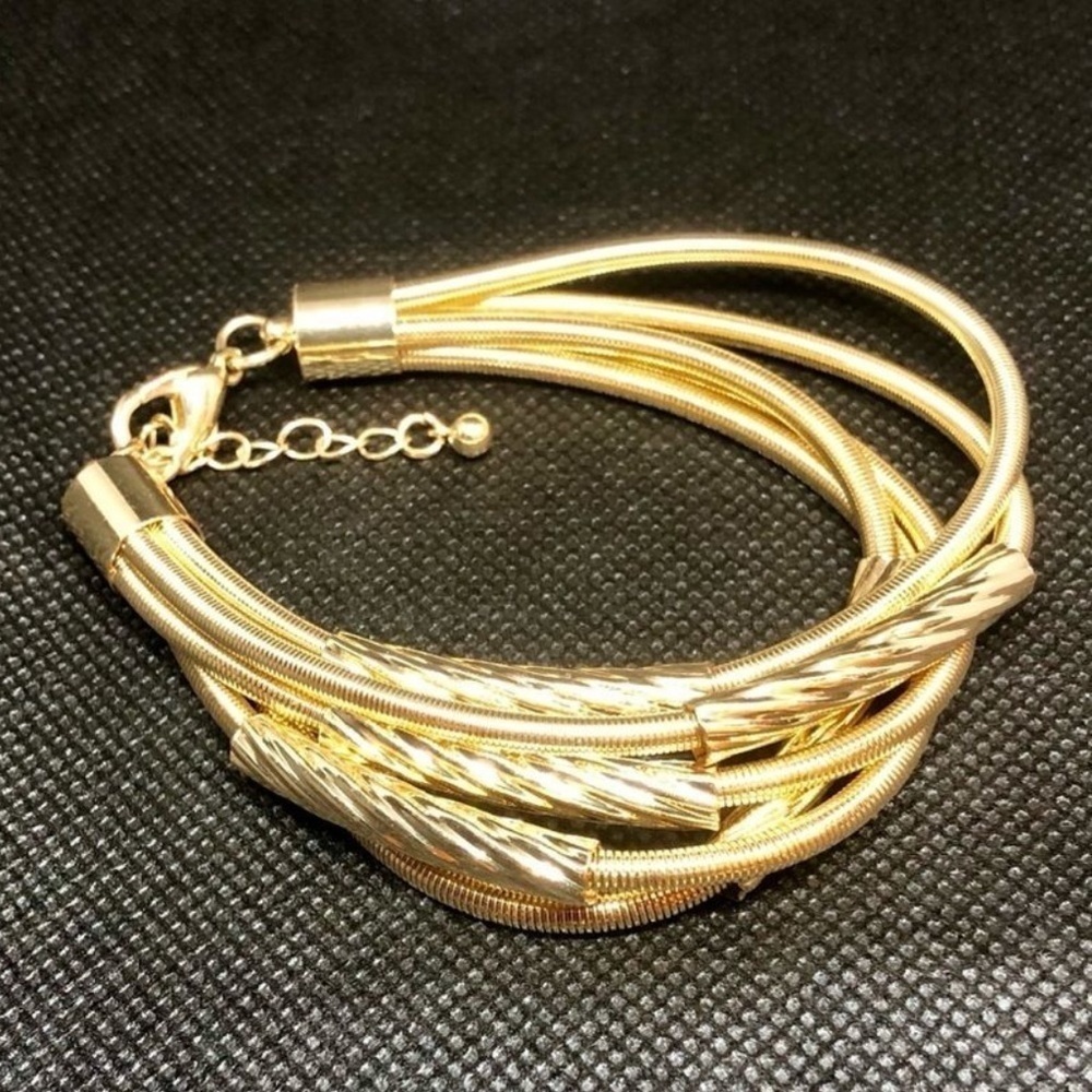 GOLD Tone Multi Tube Layered Springs Bracelet. P